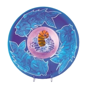 Link zu blauer Teller mit Fischen